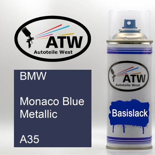 BMW, Monaco Blue Metallic, A35: 400ml Sprühdose, von ATW Autoteile West.